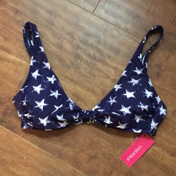 blue bathing suit with white stars